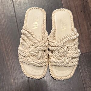 Zara Beige Rope Slide Sandals